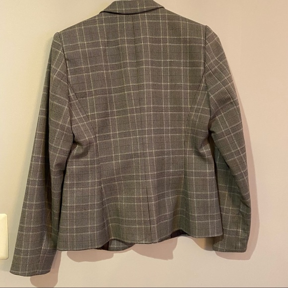 CALVIN KLEIN Womens Gray Embellished Plaid Blazer Jacket Petites Size 4P - Picture 2 of 6